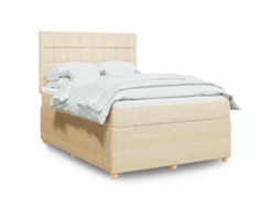 Cama Com Molas/colchão 140x190 Cm Tecido Cor Creme