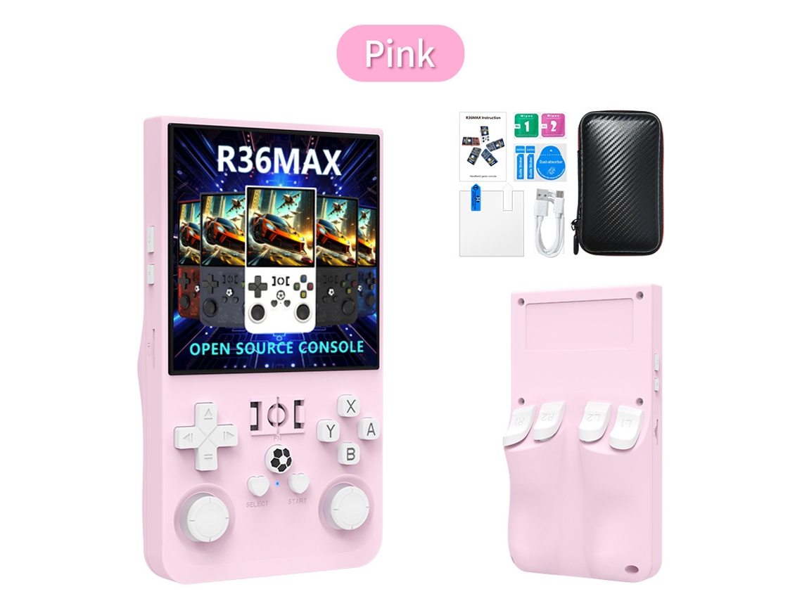 Console Retrô R36max Com 18.000 Jogos Hd, Tela Ips 4.0, Bateria 4000mah, 64gb De Memória, Design Portátil De Arcade, Na Cor Rosa. Sfushos