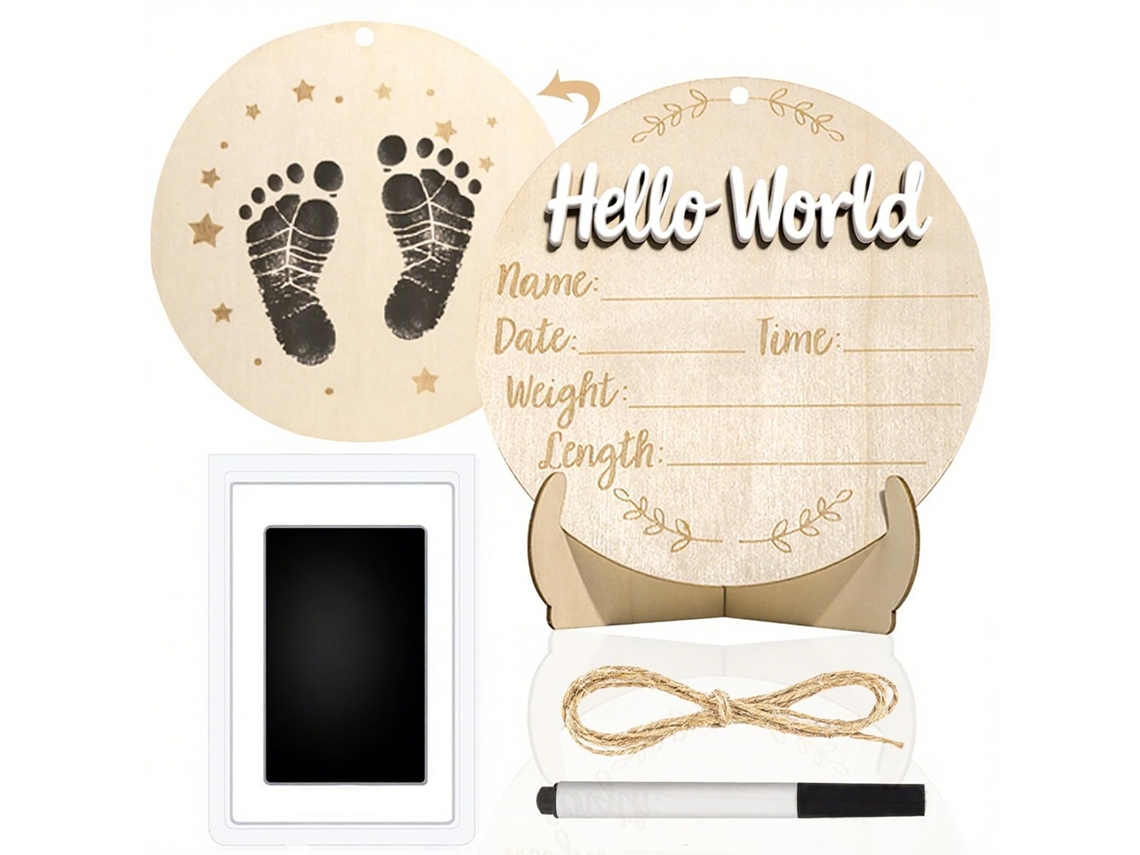 Placa de Anúncio de Nascimento em Madeira, Escreva À Mão Nome e Sexo, Inclui Caneta e Almofada de Tinta. Branco CZHHMART