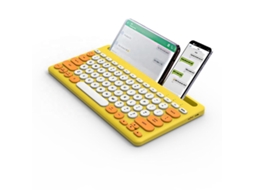 Teclado Eifson Sem Fio, Bluetooth + 2.4g, 4 Dispositivos Com 78 Teclas Redondas - Layout Em Inglês - Amarelo