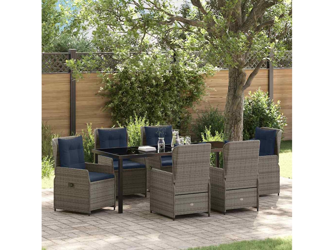 Vidaxl Conjunto De Jantar Para Jardim 7 Unid. Cinzeto Rattan Sintético