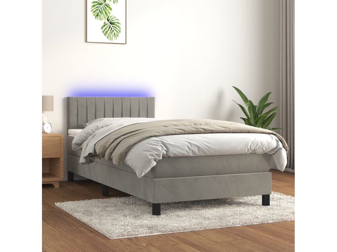 Vidaxl Cama Box Spring C/ Colchão/led 90x200 Cm Veludo Cinzento-claro