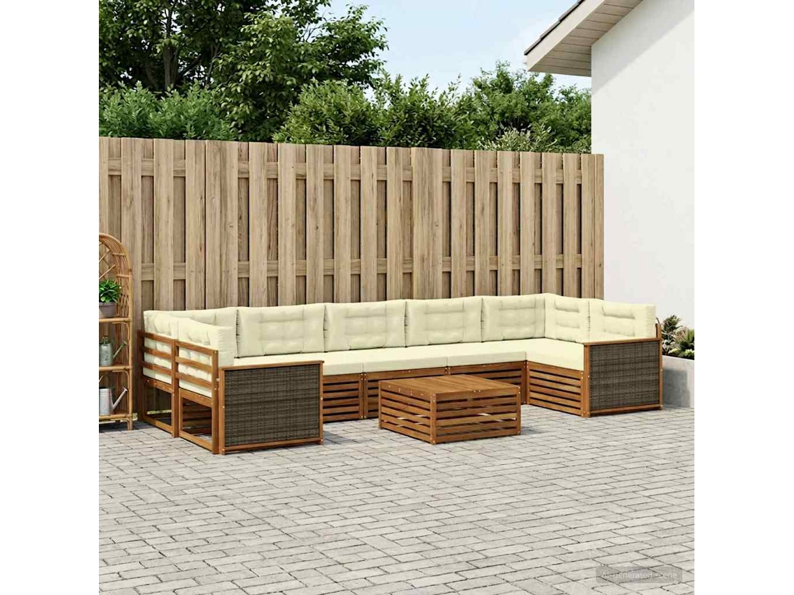 Vidaxl Conjunto De Sofás Para Exterior 8 Unid. Natural E Creme