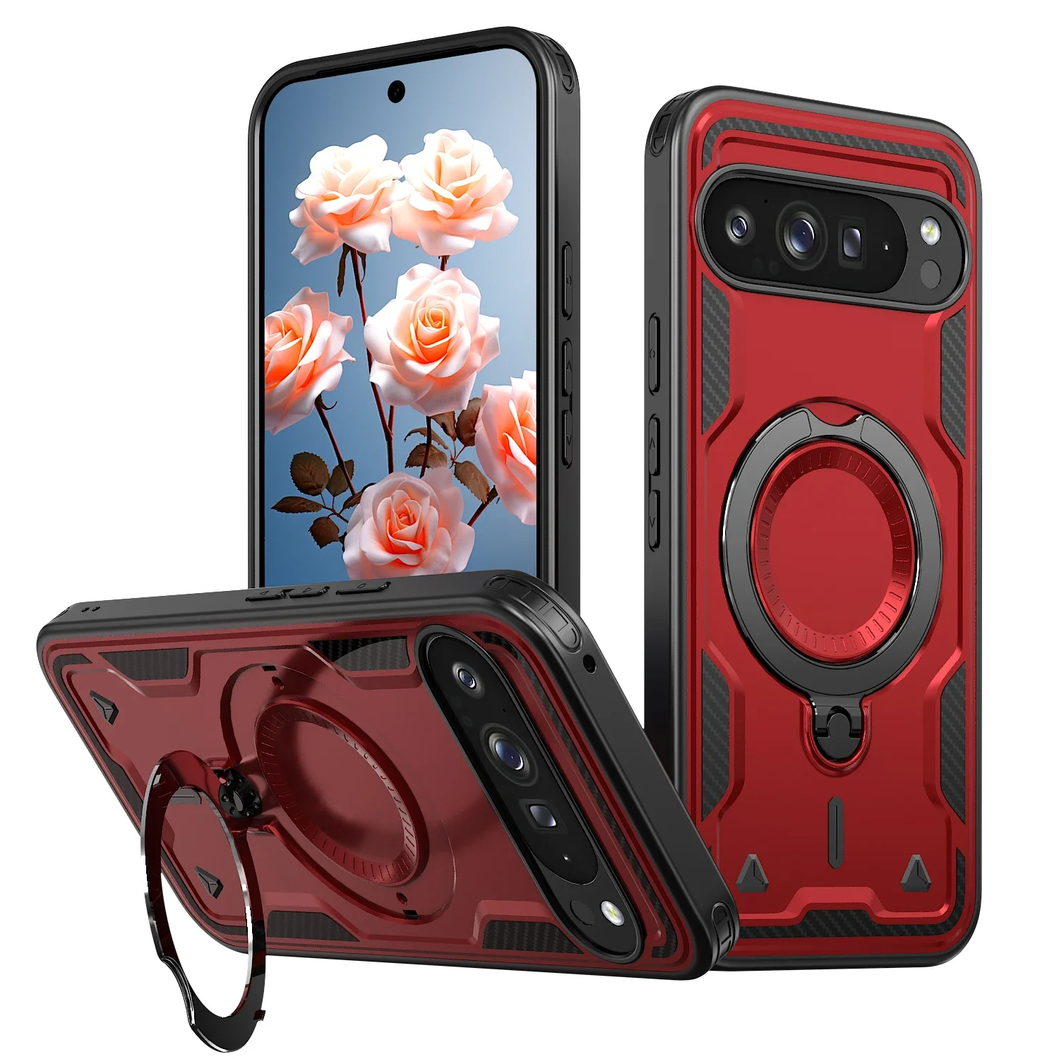(vermelho, Google Pixel 9 Pro) Capa Para Celular Com Suporte Giratório 360° Para Carro, Capa Protetora À Prova De Quedas