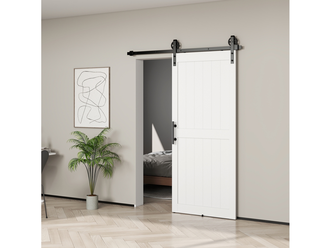 Porta De Correr Celeiro Com Ferragens, Puxador, Rolo E Guia De Chão, 91.5x213.4 Cm, Branco