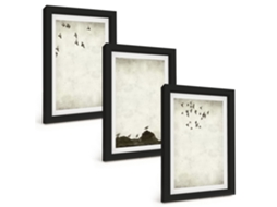 Composição De Quadros Pássaros Voando, Minimalismo Espelharte (3 Peças 20x30 Cm)