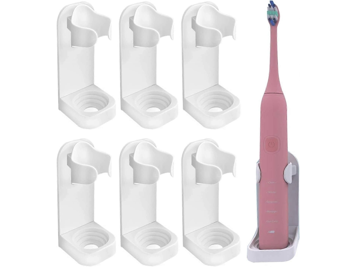 Suporte Para Escova De Dentes Elétrica, Pacote Com 6 Unidades, Ajustável, Em Abs, Adesivo, Para Banheiro - Branco
