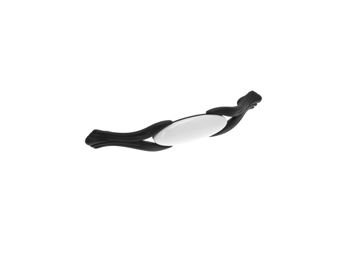 Puxador para Móveis em Zamac e Porcelana com Distância Central 128mm Verniz Preto Mate Conjunto de 6 HARDWAREXCHANGE