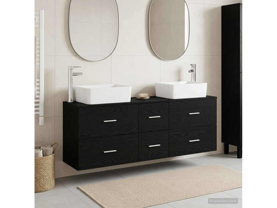 Vidaxl Conjunto De Armários Para Banheiro 3 Unid. Preto