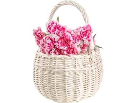 Cesta de Páscoa de Vime Branca Pequena para Casa Criativa 22 X 22 X 26 Cm -- 2 Cm Tecido À Mão Cesta de Frutas Crehom Creative Home