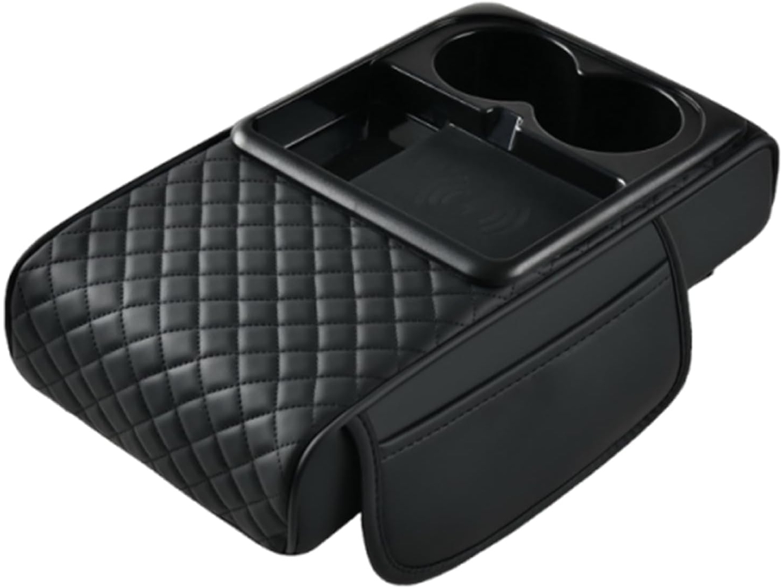 Caixa de apoio de braço para carro com compartimento para celular (sem fio).