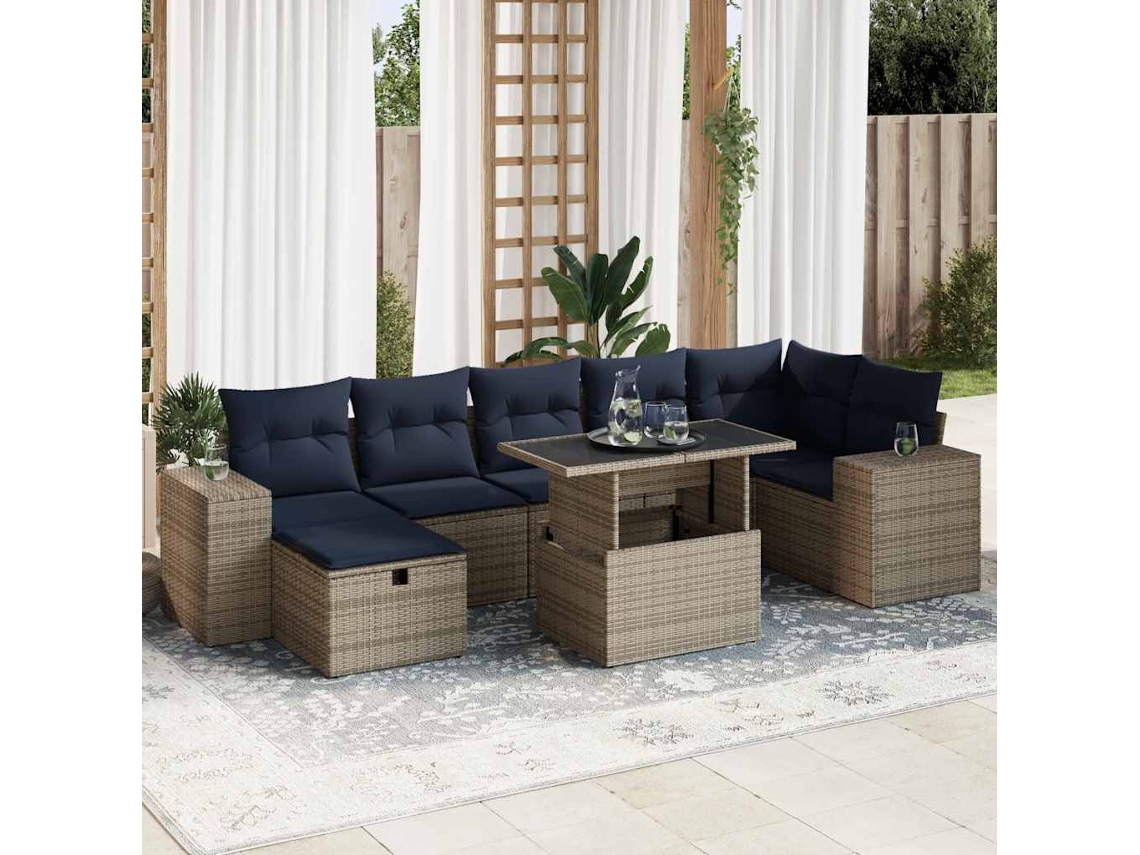 Vidaxl 8 Pcs Conj. Sofás Jardim C/ Almofadões Vime Pe/acácia Castanho