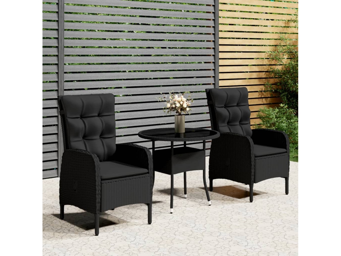 Vidaxl 3 Pcs Conjunto De Bistrô Para Jardim Vime Pe Preto