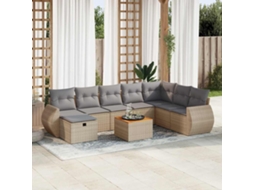 Vidaxl 9 Pcs Conjunto De Sofás P/ Jardim Com Almofadões Vime Pe Bege
