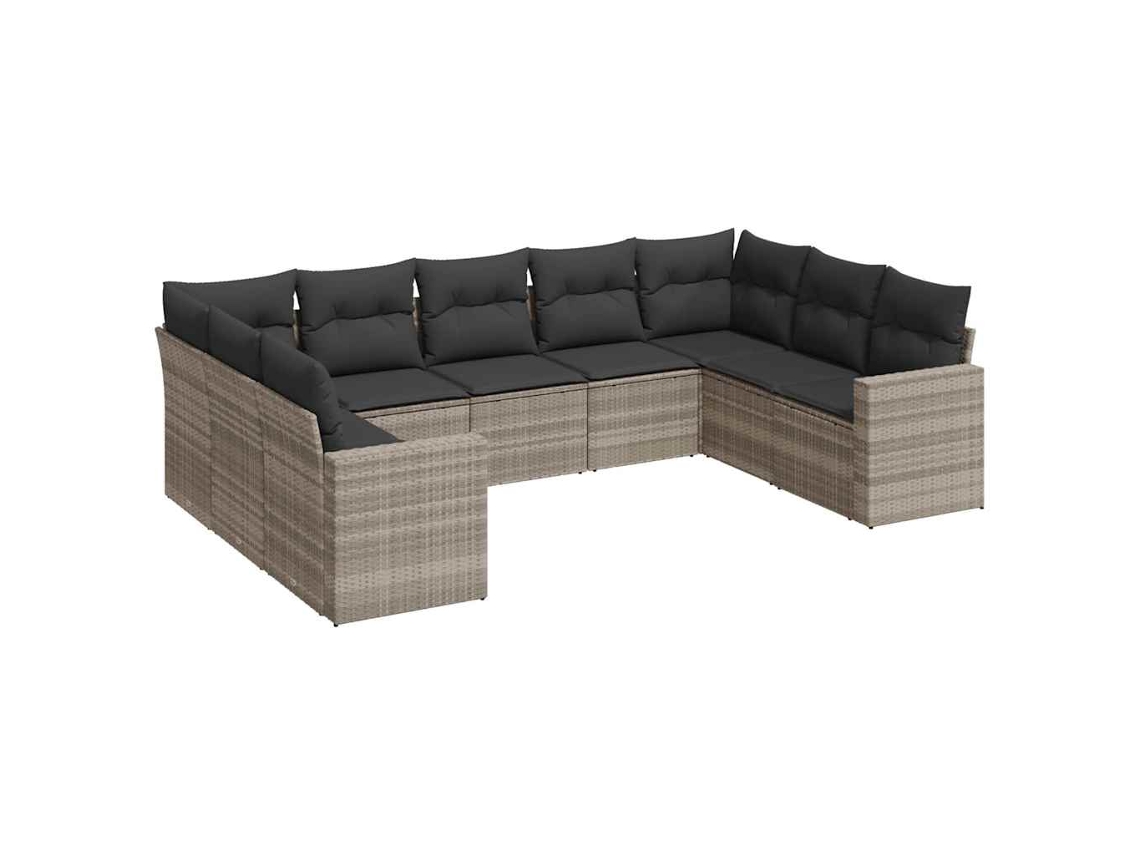 Maison Exclusive - 9 Pcs Conj. Sofás Jardim Com Almofadões Vime Pe Cinzento-claro
