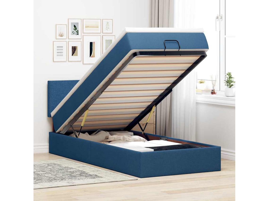 Vidaxl Estrutura De Cama Otomana Com Colchão Tecido Azul 90x190cm