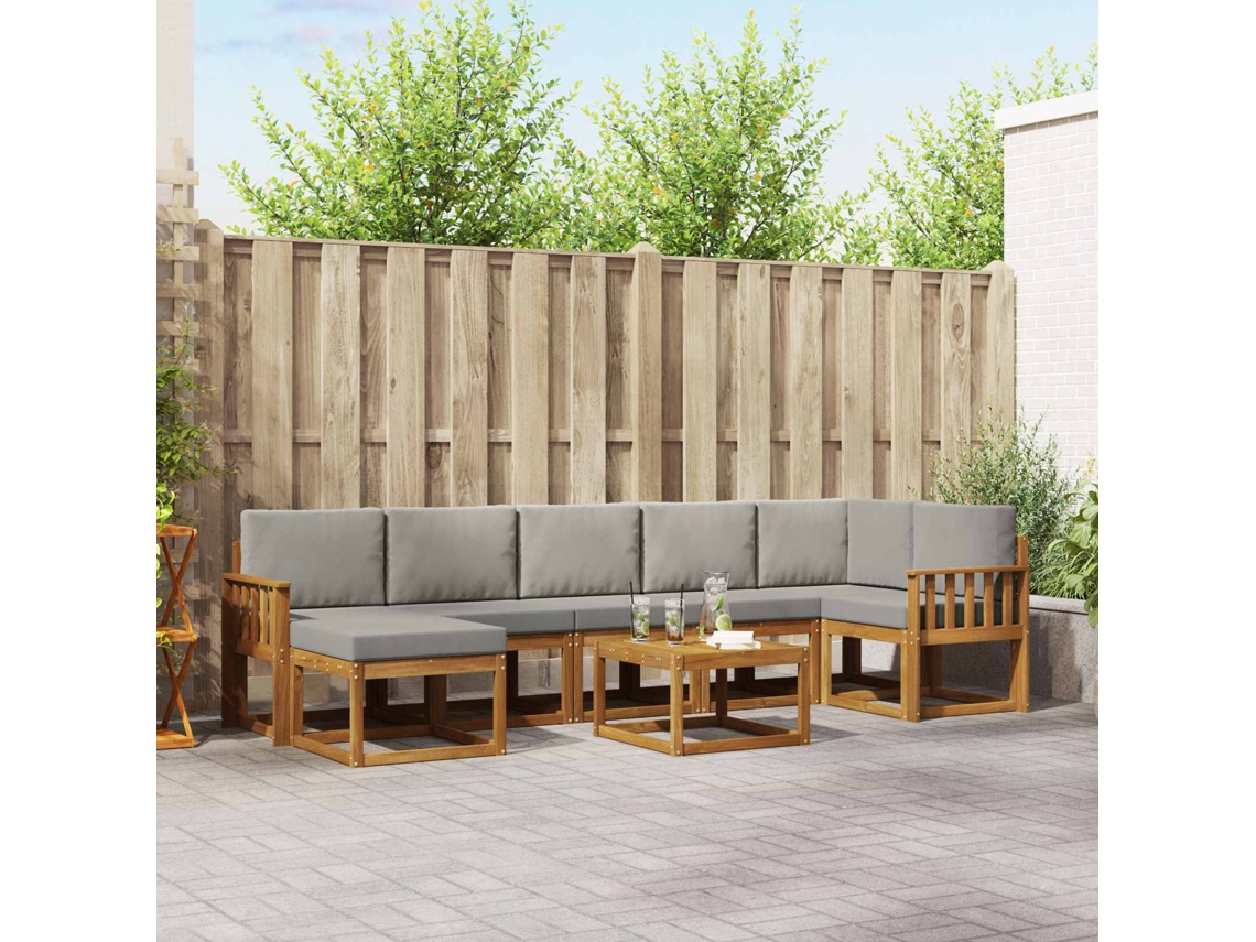 Vidaxl Conjunto De Sofás Para Exterior 8 Unid. Cinza Natural E Claro