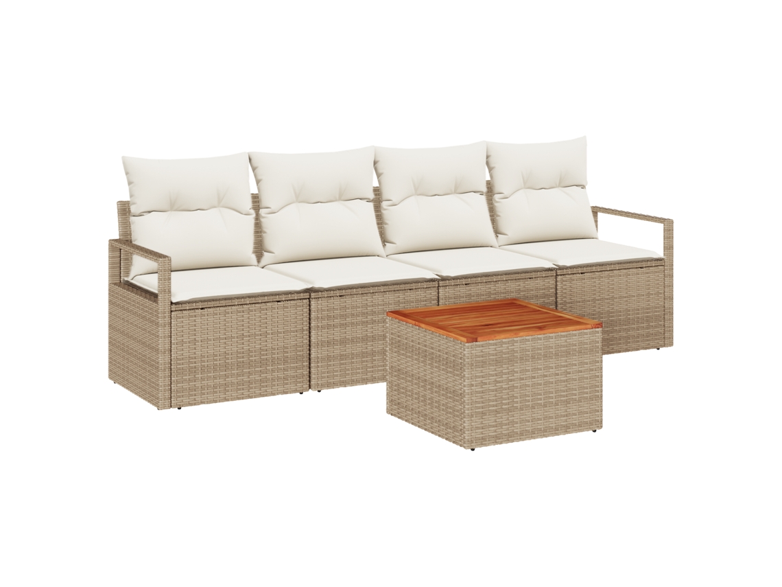 Conjunto 5 Conjunto De Sofá De Jardim Vidaxl Bege Vime Pe (230 X 62 X 69 Cm)
