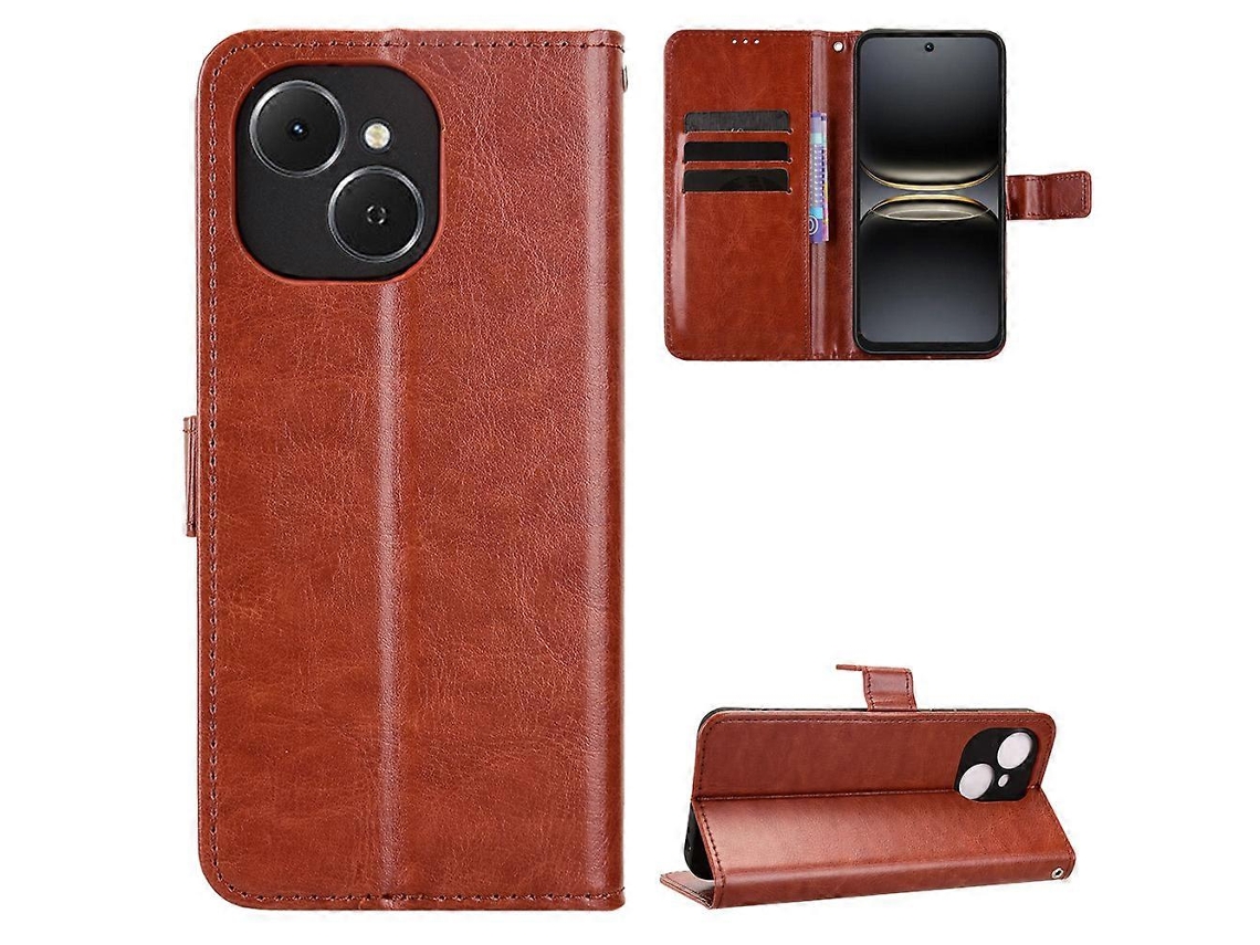 Capa De Couro Sintético Tkdaddy Para Tecno Spark 40c Com Alça Crazy Horse Texture, Capa Tipo Carteira Para Celular, Marrom