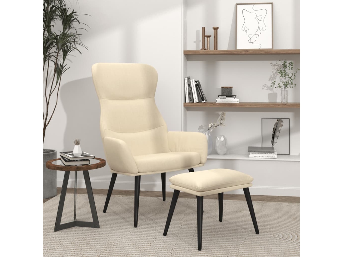 Vidaxl Cadeira De Descanso Com Banco Tecido Cor Creme