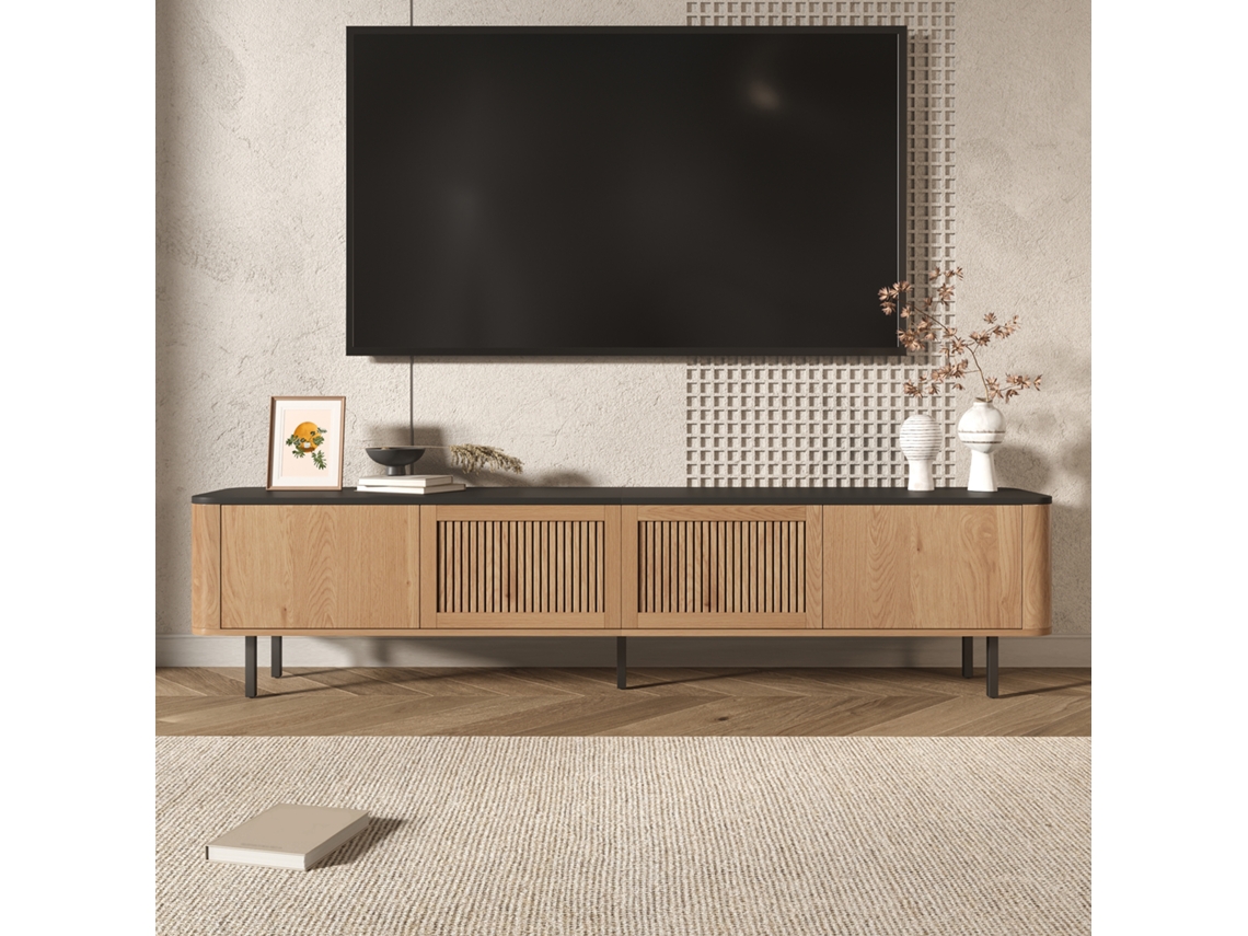 Móvel para TV 180x38x47 cm, 4 Portas, Puxadores Dourados, Pés Madeira, Estilo Vintage, Carvalho KOMHTOM