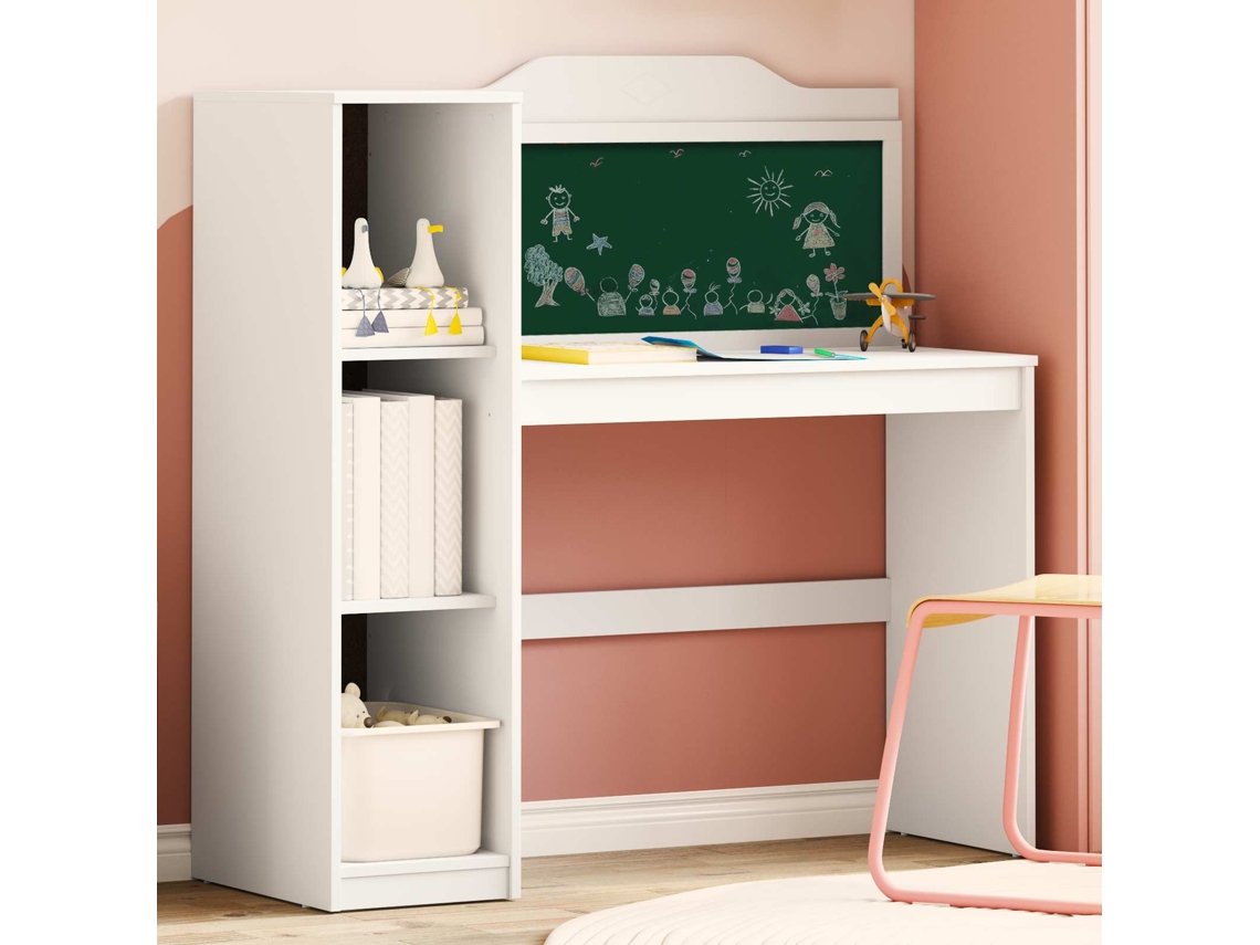 Vidaxl Mesa Com Armazenamento Aberto E Quadro Negro Roros Branco