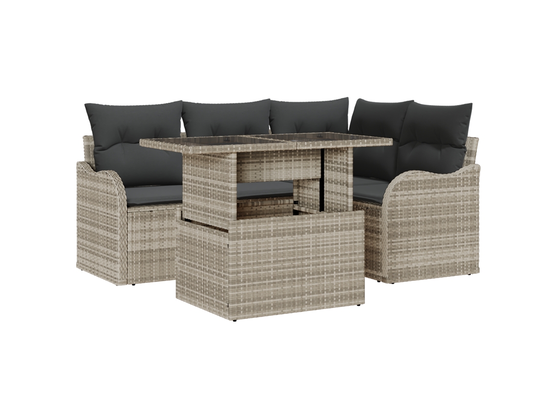 Conjunto 5 Móveis De Jardim Vidaxl Cinzento-claro Vime Pe (177,5 X 122,5 X 85 Cm)