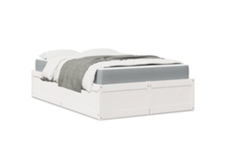 Cama Com Colchão 120x190 Cm Madeira De Pinho Maciça Branco