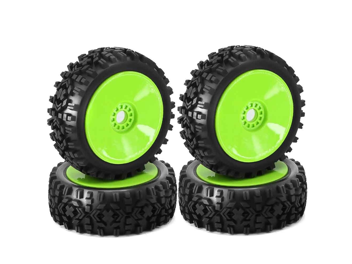 Conjunto de 4 Pneus e Jantes Pretas com Encaixe Hexagonal de 17 Mm para Automóveis Rc Off road Nitro 1/8 Hsp Hpi Kyosho Zd Hongnuo Redcat Trxs. MDUG
