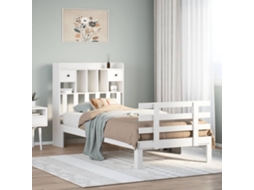 Vidaxl Cama com Estante Sem Colchão 90x190 Cm Pinho Maciço Branco