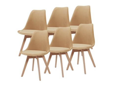 Conjunto De 6 Cadeiras De Jantar Fläten Veludo Cotelê E Pernas De Faia 82x49x54cm Amarelo En.casa