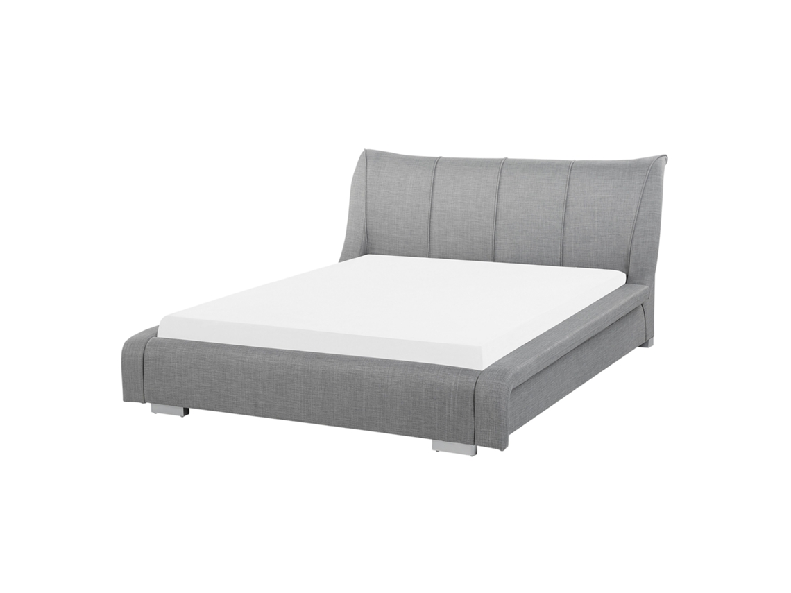 Cama de Casal BELIANI Nantes de Tecido Cinzento Claro 140x200