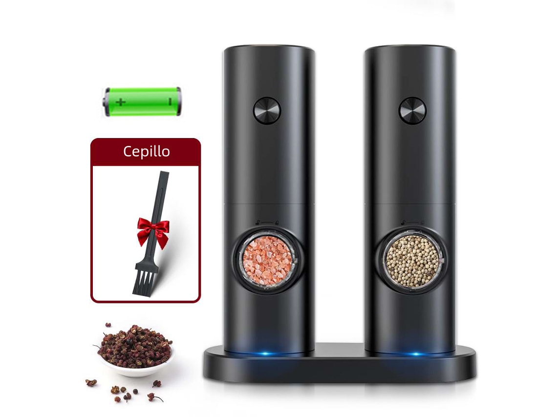 Moedor Elétrico Automático De Pimenta E Sal, Material Plástico, Lâmpada Led Ajustável Brilvibera