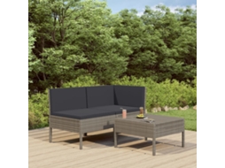 Vidaxl 3 Pcs Conjunto Lounge De Jardim C/ Almofadões Vime Pe Cinzento