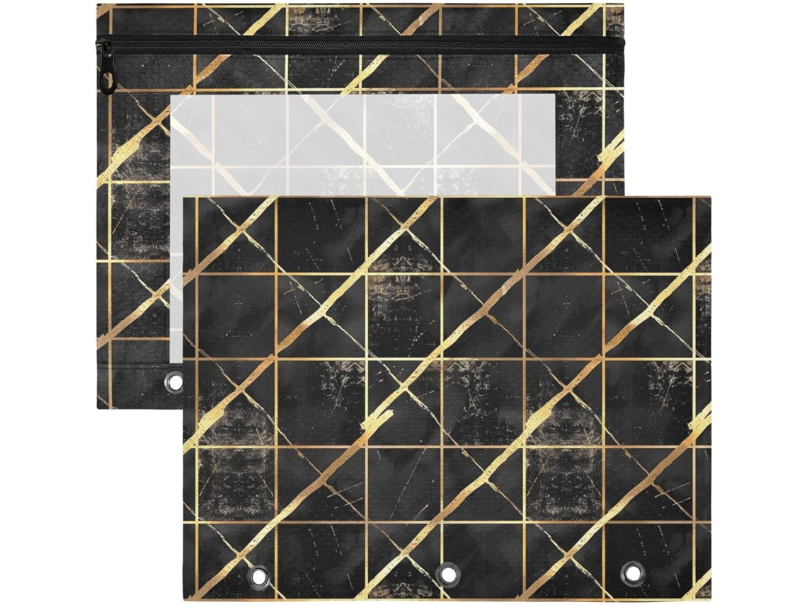 Conjunto de 2 Adoráveis Nécessaires Maquiagem com 3 Compartimentos para Folhas A4, Feitas Papel A4 Estampa Geo