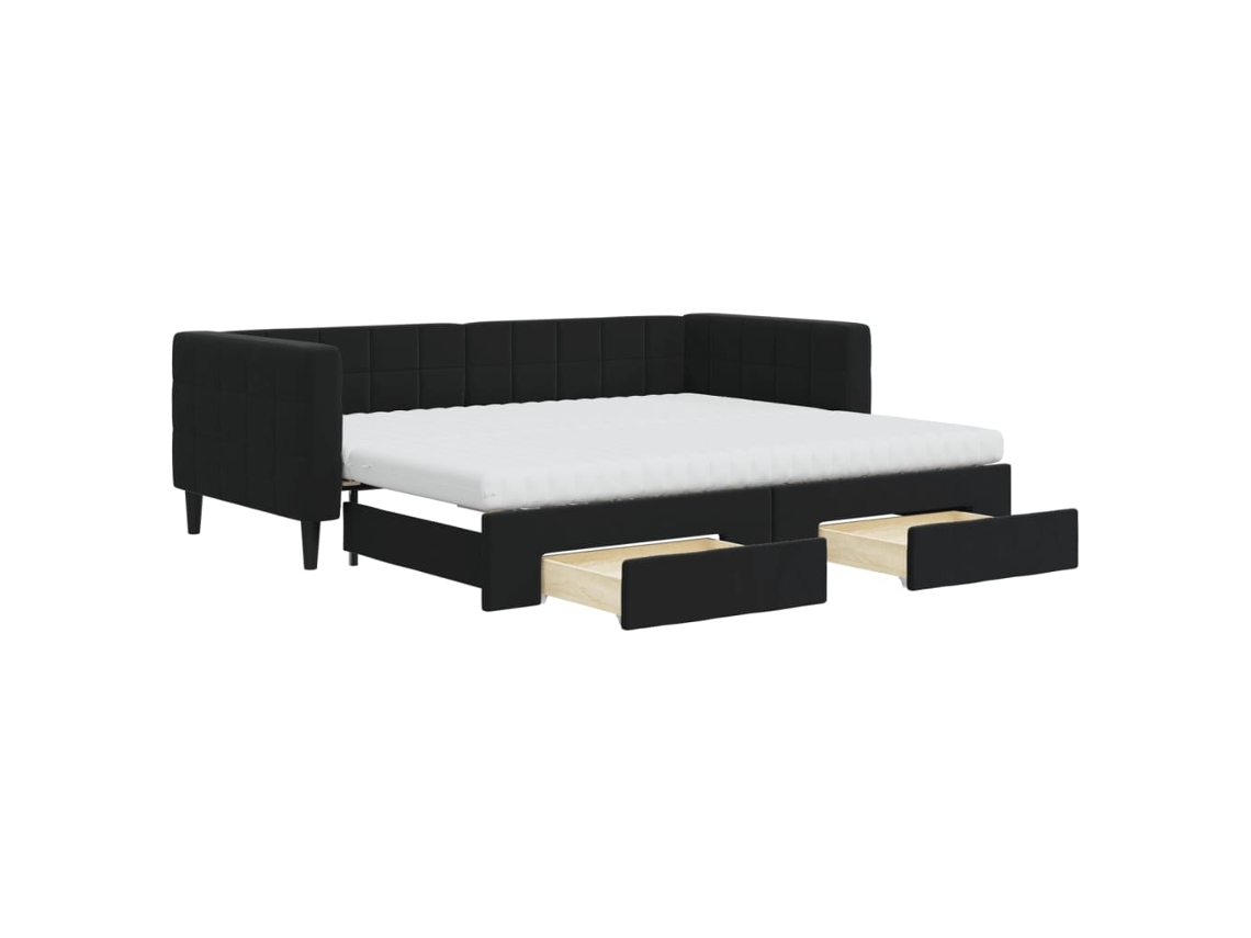 Sofá cama com Gavetão e Gavetas 90x200 Cm Veludo Preto MAISON EXCLUSIVE