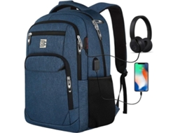 Mochila para laptop com carregamento USB e porta para fone de ouvido, mochila antirroubo para laptop empresarial com alça de ombro acolchoada e respirável, Beijiyi azul