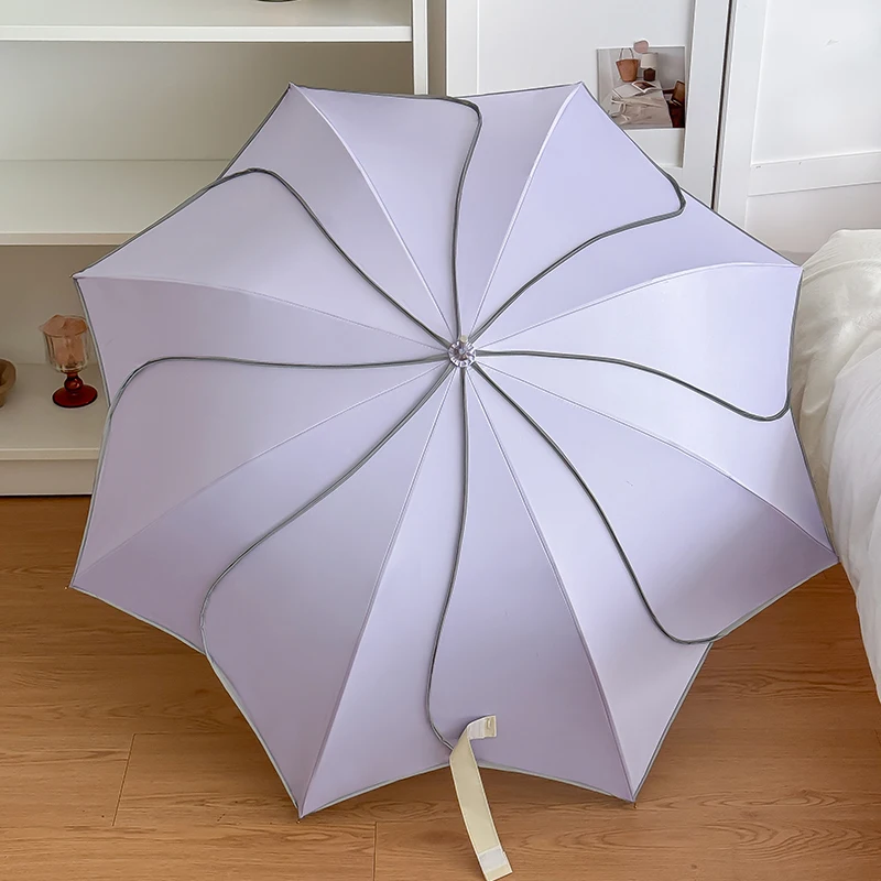 (roxo 8k) Guarda-chuva Automático Coreano De Cabo Longo Com Pétalas, Adequado Para Proteção Contra Sol E Chuva, Tamanho Extra Grande Para Mulheres.