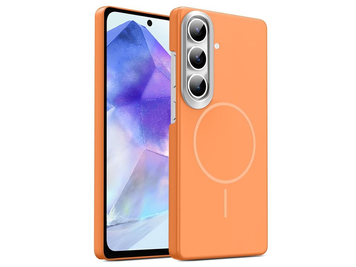 Capa Para Samsung Galaxy A55 5g Fina Circular Magsafe À Prova De Choque Dourada Em Policarbonato Laranja