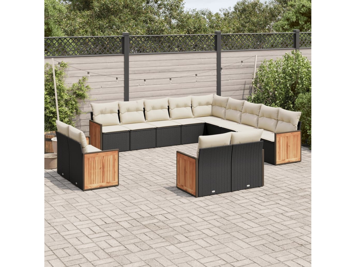 Vidaxl 13 Pcs Conjunto De Sofás De Jardim Com Almofadões Vime Pe Preto