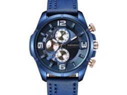 Relógio de pulso masculino Bagari para negócios com pulseira de couro PU, quartzo azul.
