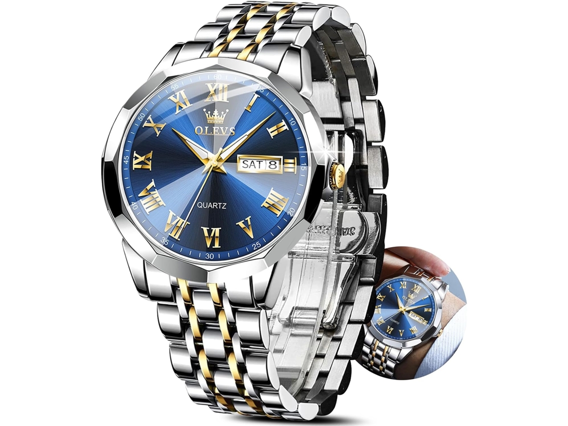 Lurelia Relógio Masculino, Modelo 998, Movimento De Quartzo, Luminoso, Abs, Prata, Azul