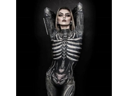 Fantasia de Esqueleto Caveira para Cosplay, Macacão Feminino Adulto, Tamanho 2XL, para Halloween, Carnaval e Festas