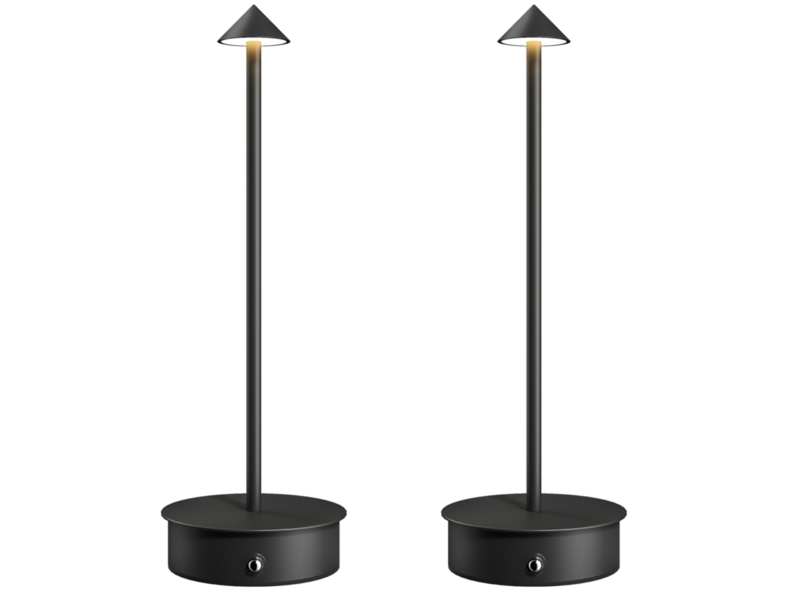 Conjunto 2 Luminárias de Mesa Led Recarregáveis S/MARCA com Controle Usb, Toque e Luz Dimmerável Ø 10x30 Cm Preto