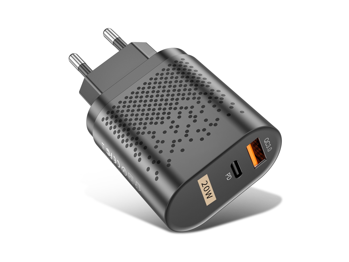 2026 carregador Rápido Qc3.0 Pd 20w com Dois Portos Usb para Ios 13 12 Preto Padrão
