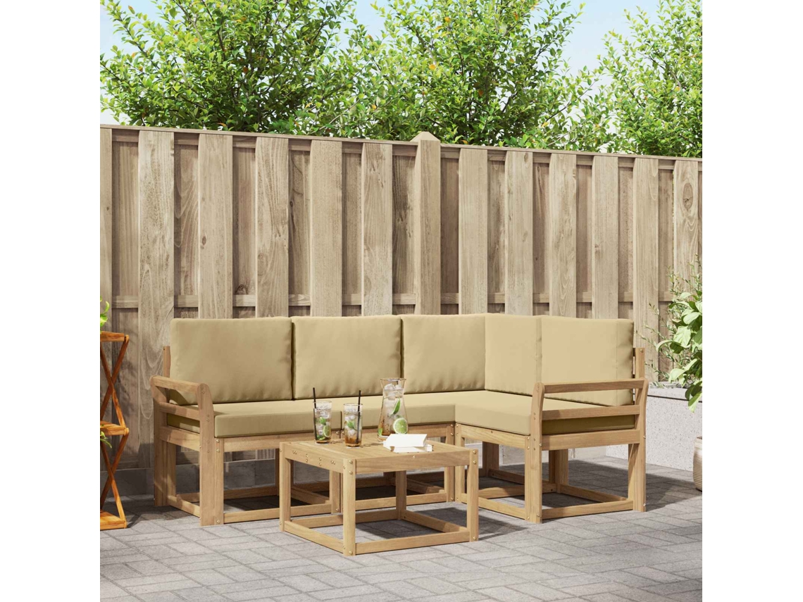 Vidaxl Conjunto De Sofás Para Exterior 5 Unid. Branco E Bege