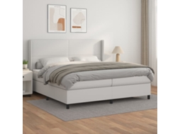 Vidaxl Cama Com Molas/colchão 200x200 Cm Couro Artificial Branco