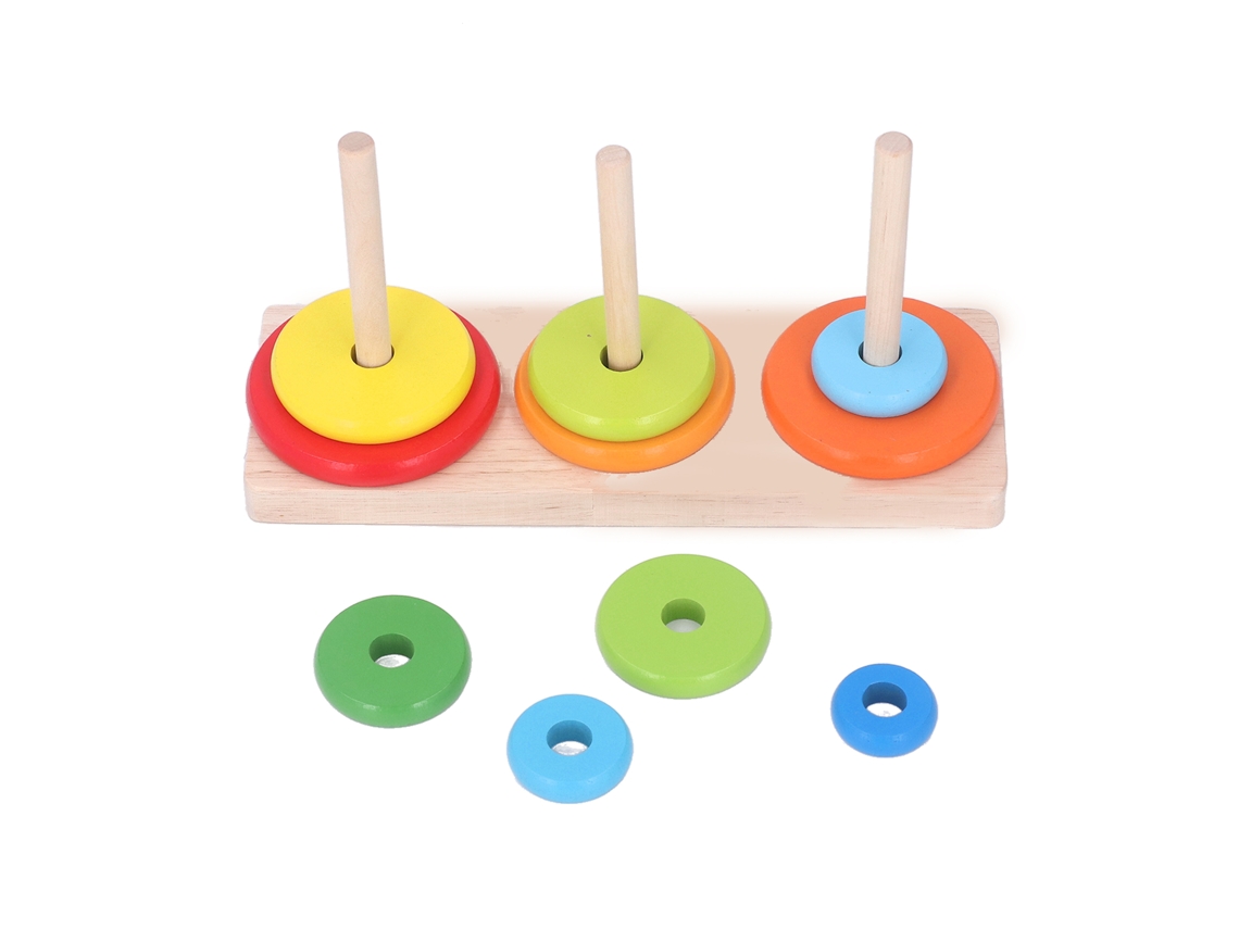 Brinquedo Educacional De Empilhamento De Anéis E Formas Em Madeira Multicolorido