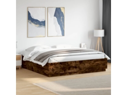 Vidaxl Estrutura Cama C/ Luzes Led Derivados Madeira Carvalho Fumado