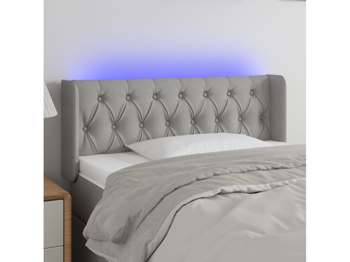 Vidaxl Cabeceira Cama C/ Luzes Led Tecido 103x16x78/88 Cm Cinza-claro